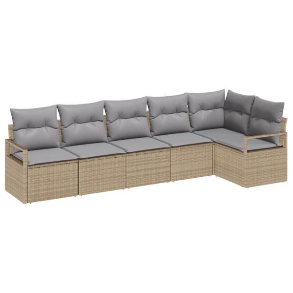 6-teiliges Garten Sofa Set mit Kissen Beige Poly Rattan, 2-Sitzer Garten Sofa mit Stauraum & Kissen Beige Poly Rattan