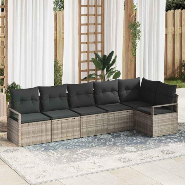 ARDEBO.de - 6-teiliges Garten Sofa Set mit Kissen Hellgrau Poly Rattan, 2-Sitzer Garten Sofa mit Stauraum & Kissen Grau Poly Rattan
