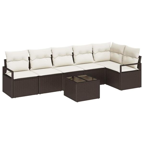 6-teiliges Garten Sofa Set mit Kissen Grau Poly Rattan, 2-Sitzer Garten Sofa mit Stauraum & Kissen Braun Poly Rattan