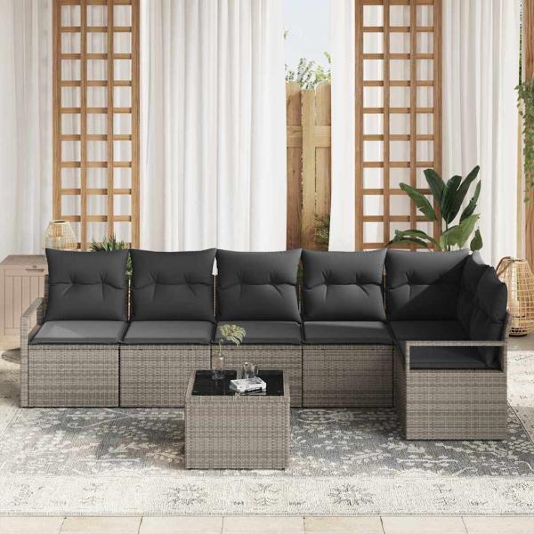 6-teiliges Garten-Sofa-Set mit Kissen Schwarz Poly Rattan, 2-Sitzer Garten-Sofa mit Stauraum & Kissen Grau Poly Rattan