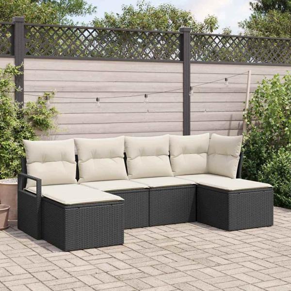 ARDEBO.de - Garten Sofa Set 5-teilig Schwarz und Weiß Rattan und Stoff Groß