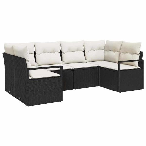 6-teiliges Garten Sofa Set mit Kissen Schwarz Poly Rattan, 2-Sitzer Garten Sofa mit Stauraum & Kissen Schwarz Poly Rattan