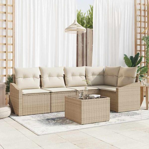 ARDEBO.de - 6-teiliges Garten-Esszimmer Set mit Kissen in Braun Poly Rattan