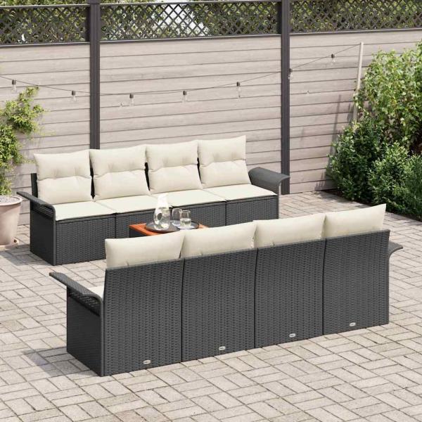 9-teiliges Garten-Sofa-Set mit Kissen Schwarz Poly-Rattan Akazie, {en-US=2-Sitzer Garten-Sofa mit Stauraum & Kissen Schwarz Poly-Rattan, fr-FR=Canapé de jardin 2 places avec rangement et coussins en poly rotin noir, fr-CA=Canapé de jardin 2 places avec ra