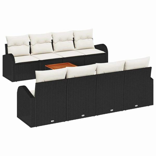 Gartensofa-set 9 stk. Schwarz und Creme Poly-Rattan