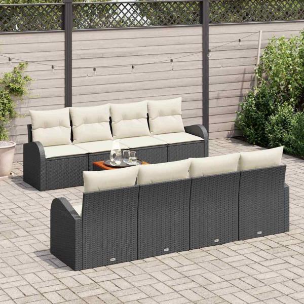 Gartensofa-set 9 stk. Schwarz und Creme Poly-Rattan