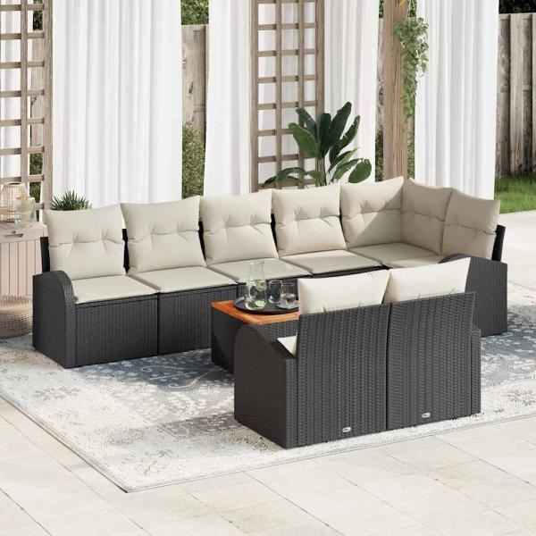 ARDEBO.de - Gartensofa-set 9 stk. Schwarz und Creme Poly-Rattan