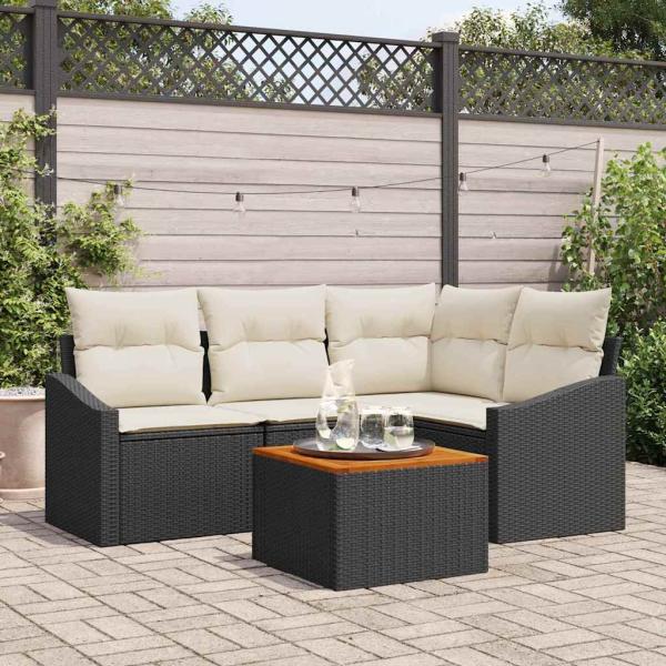 ARDEBO.de - 5-teiliges Garten-Sofa-Set mit Kissen Schwarz Poly-Rattan Akazie