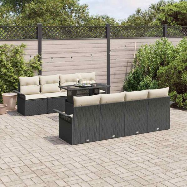 ARDEBO.de - Gartensofa-set 9 Stk. Schwarz [Synthetisch]: Poly Rattan