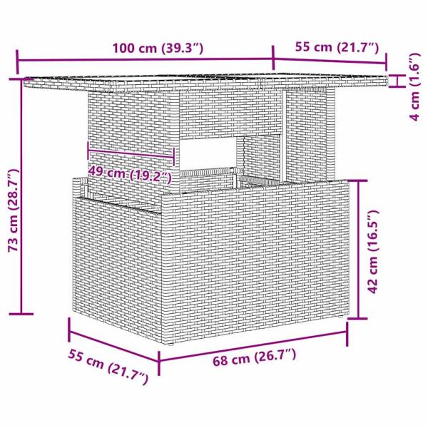 6-teiliges Garten-Sofa-Set mit Kissen aus braunem Poly-Rattan, 2-Sitzer Garten-Sofa mit Stauraum und Kissen aus braunem Poly-Rattan