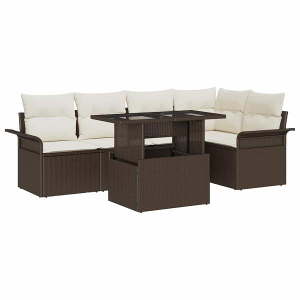 ARDEBO.de - 6-teiliges Garten Sofa Set mit Kissen Braun Poly Rattan, 2-Sitzer Garten Sofas mit Stauraum & Kissen Braun Poly Rattan