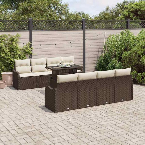 ARDEBO.de - Gartensofa-set mit Kissen mit Speicher 9 pcs Braun Poly Rattan