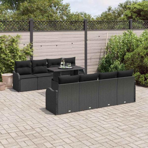 ARDEBO.de - Gartensofa-set 9 stk. 8-Sitzanzahl Schwarz Poly Rattan