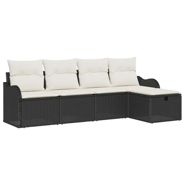5-teiliges Garten Sofa Set mit Kissen in Schwarz Poly Rattan, 2-Sitzer Garten Sofa mit Kissen in Schwarz Poly Rattan