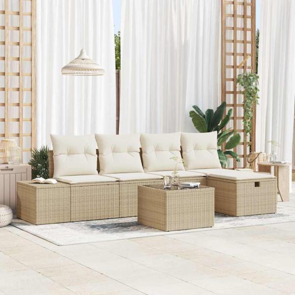 ARDEBO.de - 6-teiliges Garten Sofa Set mit Kissen Beige Poly Rattan