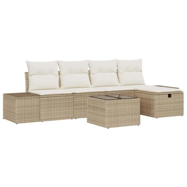 6-teiliges Garten Sofa Set mit Kissen Beige Poly Rattan