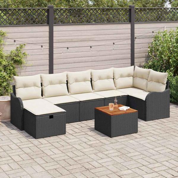 ARDEBO.de - 8-teiliges Garten-Sofa-Set mit Kissen Schwarz Poly-Rattan, 2-Sitzer Garten-Sofa mit Kissen Schwarz Poly-Rattan