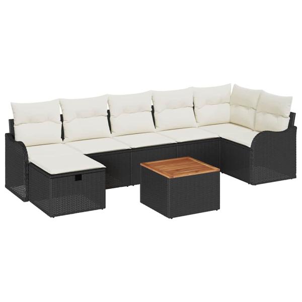 8-teiliges Garten-Sofa-Set mit Kissen Schwarz Poly-Rattan, 2-Sitzer Garten-Sofa mit Kissen Schwarz Poly-Rattan