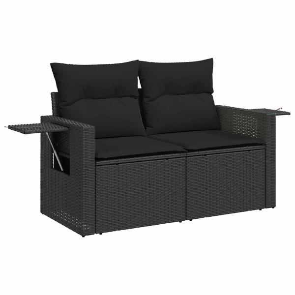 ARDEBO.de - 8-teilige Garten-Sofa Set mit Kissen Schwarz Poly Rattan Akazie, 3-teiliges Garten Essset mit Kissen Schwarz Poly Rattan Akazie