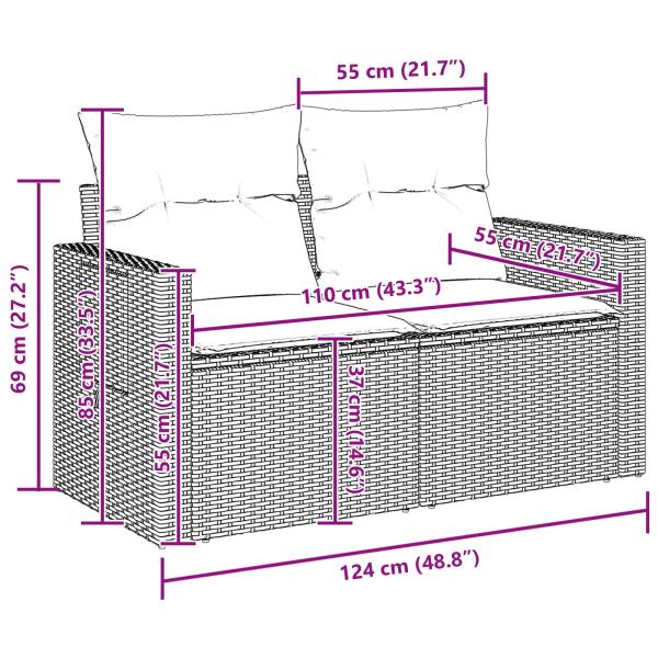8-teilige Garten-Sofa Set mit Kissen Schwarz Poly Rattan Akazie, 3-teiliges Garten Essset mit Kissen Schwarz Poly Rattan Akazie