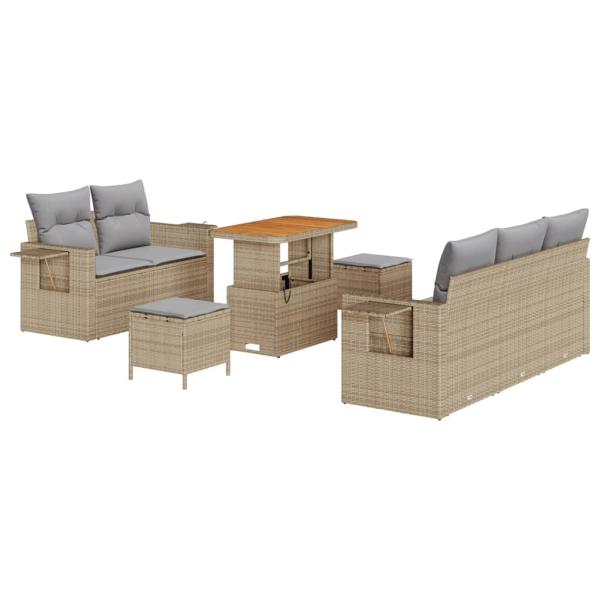 8-Teiliges Garten Sofa Set mit Kissen Beige Poly Rattan Akazie, 3-Teiliges Garten Esszimmer Set mit Kissen Beige Poly Rattan Akazie