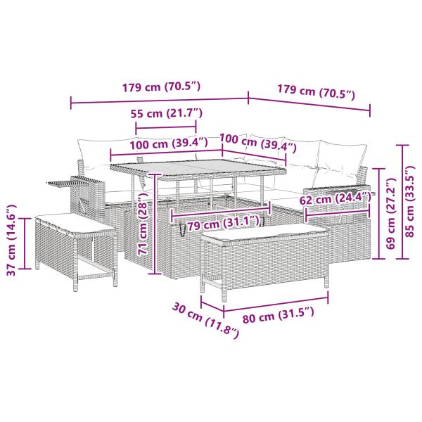 Gartensofa-set mit Kissen 8 pcs Schwarz Poly-Rattan