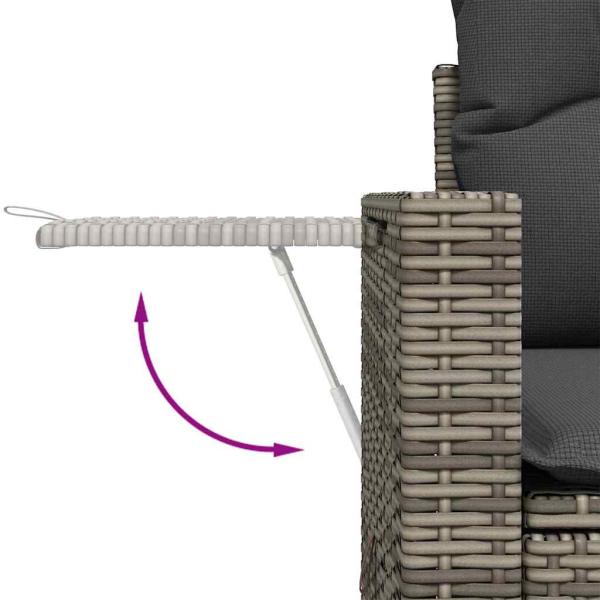 13-teiliges Garten Sofaset mit Kissen Grau Poly Rattan Akazie, 3-teiliges Garten Essset mit Kissen Grau Poly Rattan Akazie
