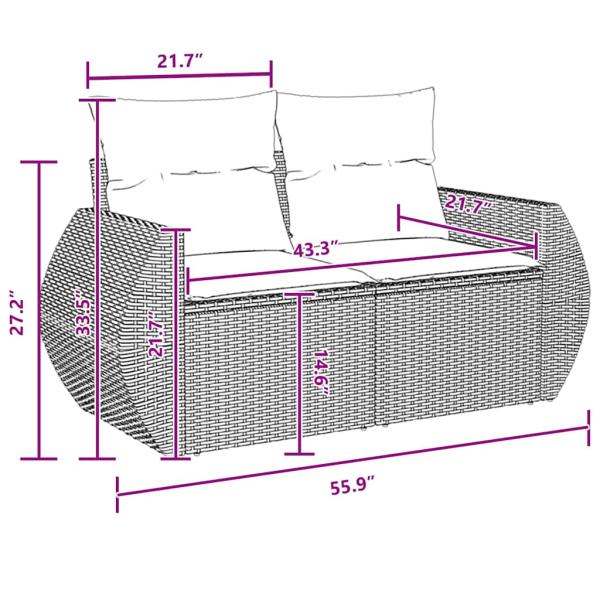 8-teiliges Garten-Sofa-Set mit Kissen Schwarz Poly-Rattan Akazie, 3-teiliges Garten-Ess-Set mit Kissen Schwarz Poly-Rattan Akazie