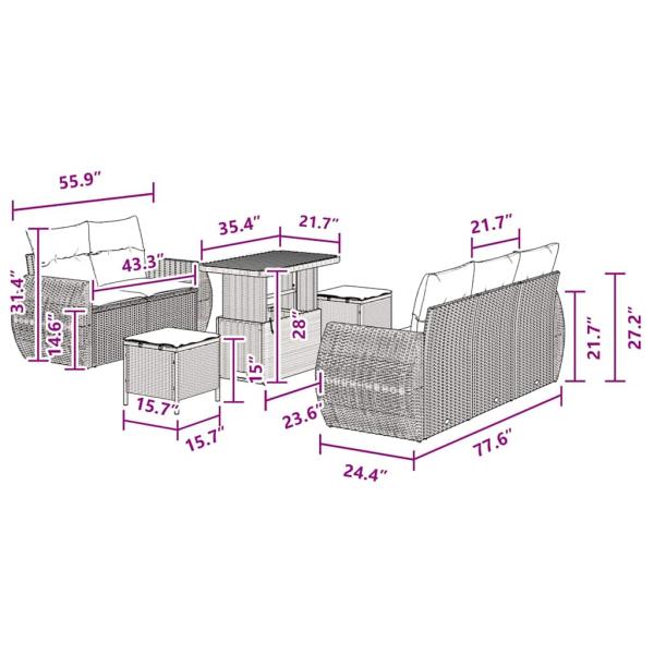 8-teiliges Garten-Sofa-Set mit Kissen Schwarz Poly-Rattan Akazie, 3-teiliges Garten-Ess-Set mit Kissen Schwarz Poly-Rattan Akazie