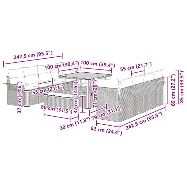 Gartensofa-set mit Kissen 11 pcs Schwarz Poly-Rattan