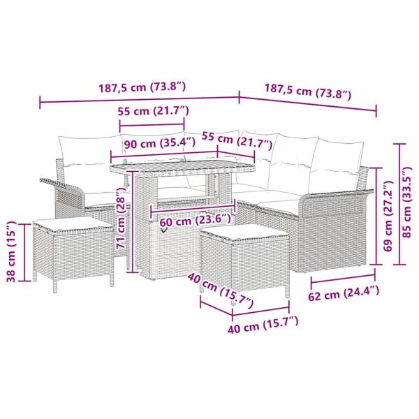 Gartensofa-set mit Kissen 8 pcs Beige Poly-Rattan