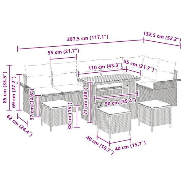 Gartensofa-set mit Kissen 10 pcs Beige Poly-Rattan