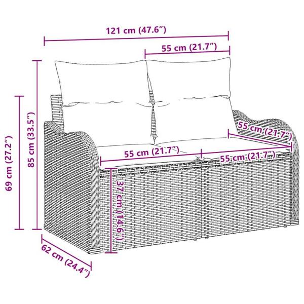 8-teiliges Garten-Sofa-Set mit Kissen in Beige aus Poly Rattan, 2-Sitzer Garten-Sofa mit Kissen in Beige aus Poly Rattan, 3-teiliges Garten-Esszimmer-Set mit Kissen in Beige aus Poly Rattan