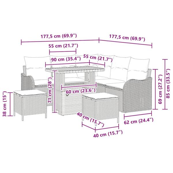 Gartensofa-set 8 Stk. Beige Poly-Rattan