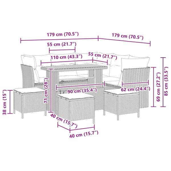 9-teiliges Garten Sofa Set mit Kissen Schwarz Poly Rattan Akazie, 4-teiliges Garten Esstisch Set mit Kissen Schwarz Poly Rattan Akazie