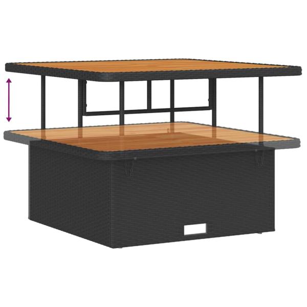 9-teiliges Garten Sofa Set mit Kissen in Schwarz aus Poly Rattan und Akazie, 3-teiliges Garten Essenset mit Kissen in Schwarz aus Poly Rattan und Akazie