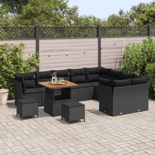 Gartensofa-set 12 stk. 9-Sitzer Schwarz Poly-Rattan