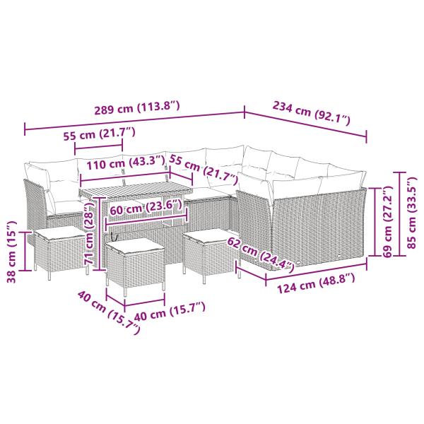 13-teiliges Garten Sofa Set mit Kissen Schwarz Poly-Rattan Akazie, 4-teiliges Garten Essset mit Kissen Schwarz Poly-Rattan Akazie