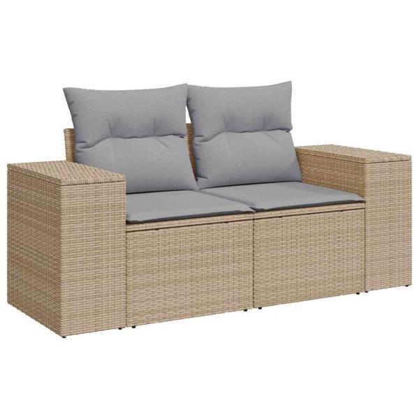 9-teiliges Garten Sofaset mit Kissen Beige Poly Rattan Akazie, 3-teilige Garten Essgruppe mit Kissen Beige Poly Rattan Akazie