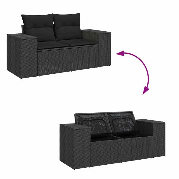 9-teiliges Garten Sofaset mit Kissen Schwarz Poly-Rattan Akazie, 3-teiliges Garten Esszimmer Set mit Kissen Schwarz Poly-Rattan Akazie