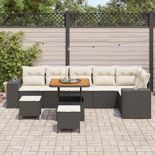 Gartensofa-set 9 stk. 6-Sitzanzahl Schwarz und Creme