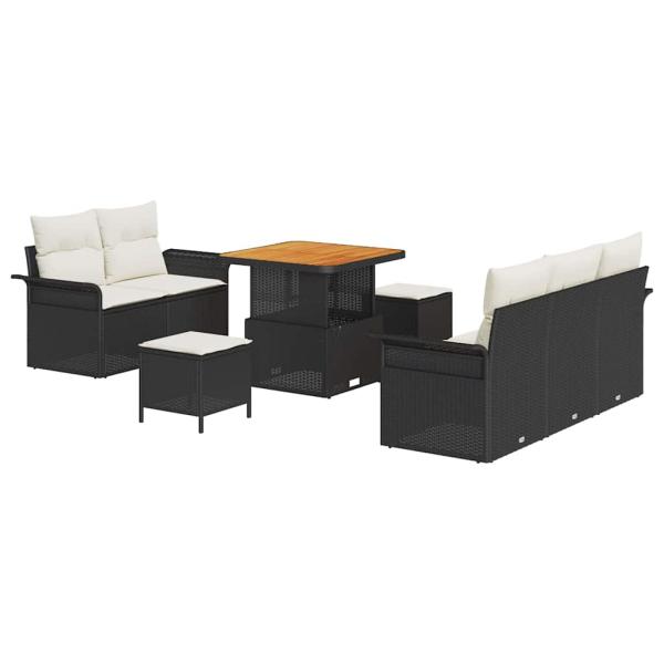 Garten-Sofa-Set 8 stk. 7-Sitzanzahl Schwarz und Creme