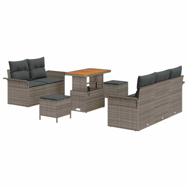 8-teiliges Garten-Sofa-Set mit Kissen Grau Poly Rattan Akazie, 2-Sitzer Garten-Sofa mit Stauraum & Kissen Grau Poly Rattan, 3-teiliges Garten-Ess-Set mit Kissen Grau Poly Rattan Akazie
