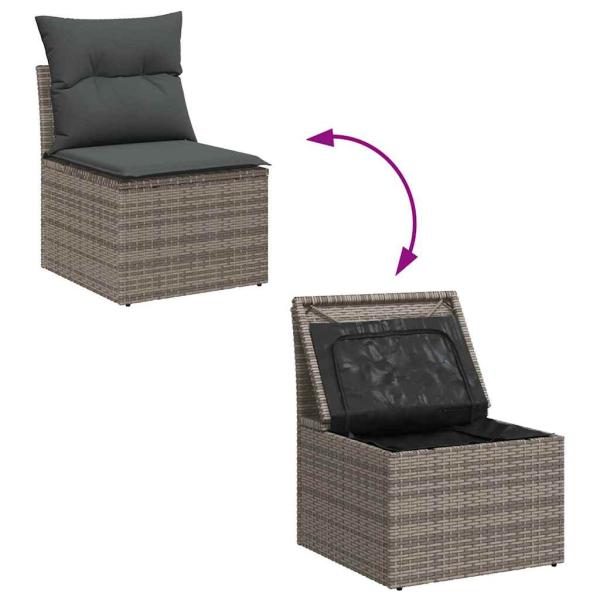 12-teiliges Garten Sofa Set mit Kissen Grau Poly Rattan Akazie, 2-Sitzer Garten Sofa mit Stauraum & Kissen Grau Poly Rattan, 3-teiliges Garten Essgruppe mit Kissen Grau Poly Rattan Akazie