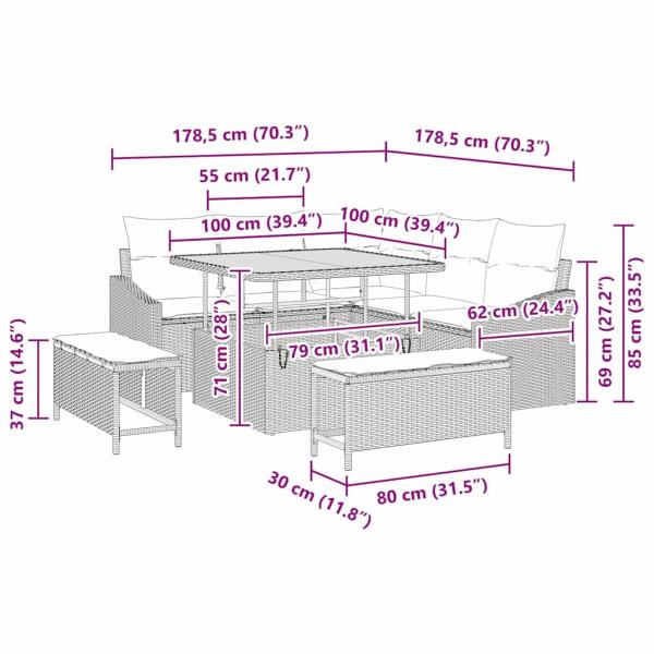 8-teiliges Garten-Sofa-Set mit Kissen Schwarz Poly Rattan Akazie, 2-Sitzer Garten-Sofa mit Stauraum & Kissen Schwarz Poly Rattan, 3-teiliges Garten-Ess-Set mit Kissen Schwarz Poly Rattan Akazie