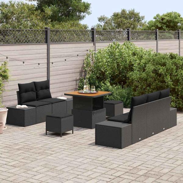 Gartensofa-set 8 stk. 7-Sitzanzahl Schwarz Poly Rattan