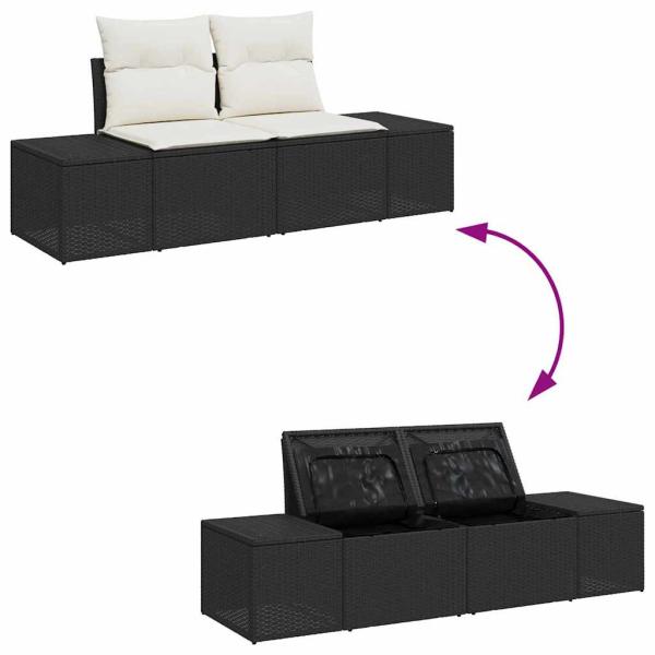 10-teiliges Garten Sofa Set mit Kissen Schwarz Poly Rattan Akazie, 2-Sitzer Garten Sofa mit Stauraum & Kissen Schwarz Poly Rattan, 3-teiliges Garten Ess-Set mit Kissen Schwarz Poly Rattan Akazie