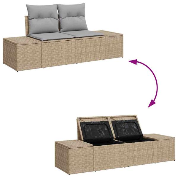 12-teiliges Garten-Sofa-Set mit Kissen Beige Poly-Rattan Akazie, 2-Sitzer Garten-Sofa mit Stauraum & Kissen Beige Poly-Rattan, 3-teiliges Garten-Esszimmer-Set mit Kissen Beige Poly-Rattan Akazie
