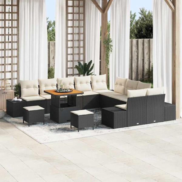 ARDEBO.de - Gartensofa-set 13 Stk. 12-Sitzanzahl Schwarz Poly Rattan