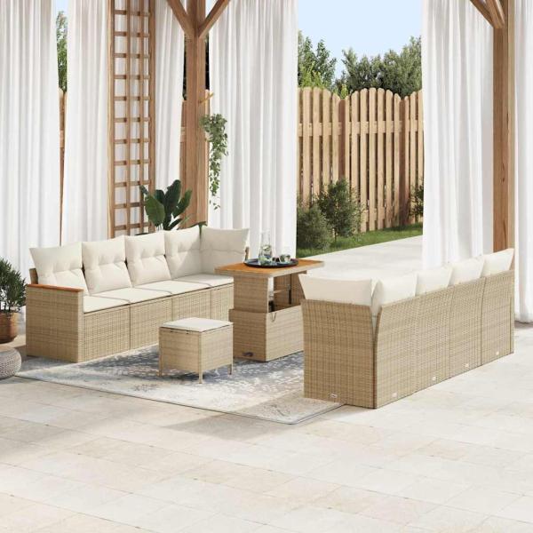 ARDEBO.de - Gartensofa-set mit Kissen 12 pcs Beige Poly-Rattan